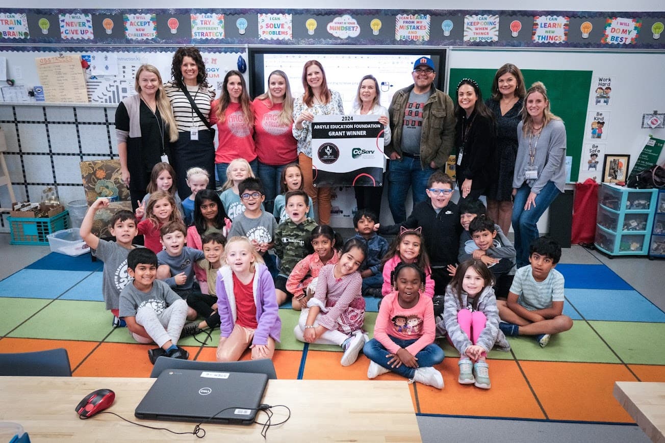 Argyle Education Foundation classroom grant — students and teachers celebrating in Argyle ISD elementary classroom